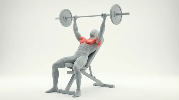Barbell High Incline Bench Press, 3D demonstration