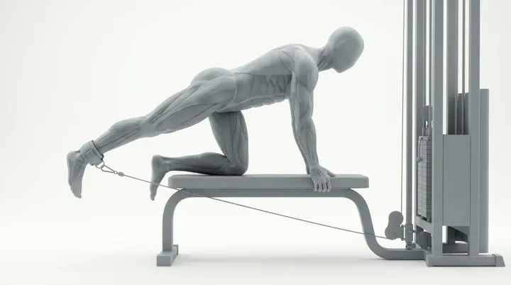 Cable Bench Straight Leg Kickback, 3D demonstration