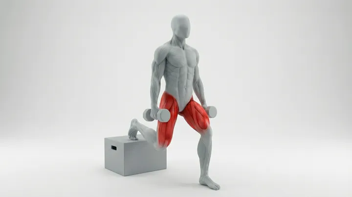Dumbbell Bulgarian Split Squat, 3D demonstration