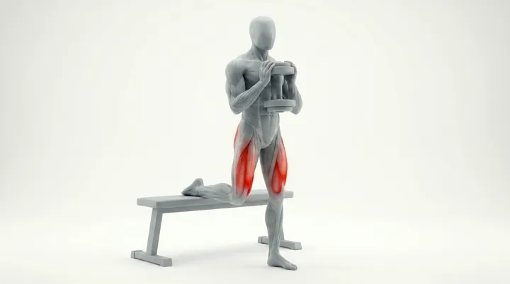 Dumbbell Goblet Bulgarian Split Squat, 3D demonstration