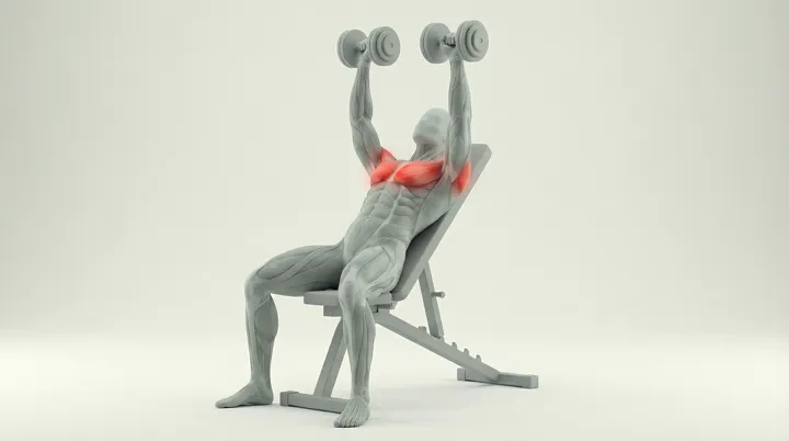 Dumbbell Incline Bench Press, 3D demonstration