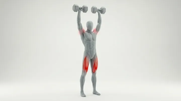 Dumbbell Overhead Squat, 3D demonstration