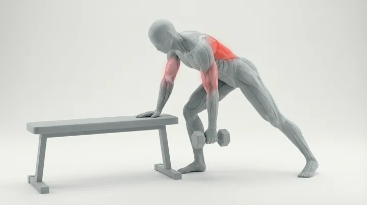 Dumbbell Single Arm Row, 3D demonstration