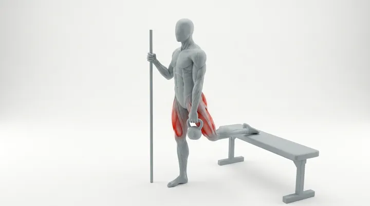 Kettlebell Assisted Bulgarian Split Squat, 3D demonstration