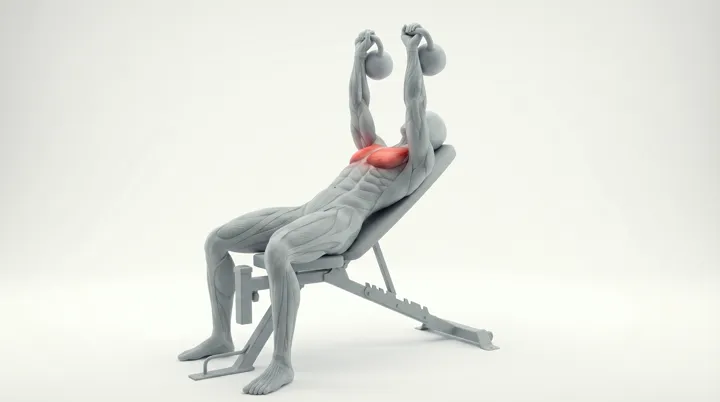 Kettlebell Incline Bench Press, 3D demonstration
