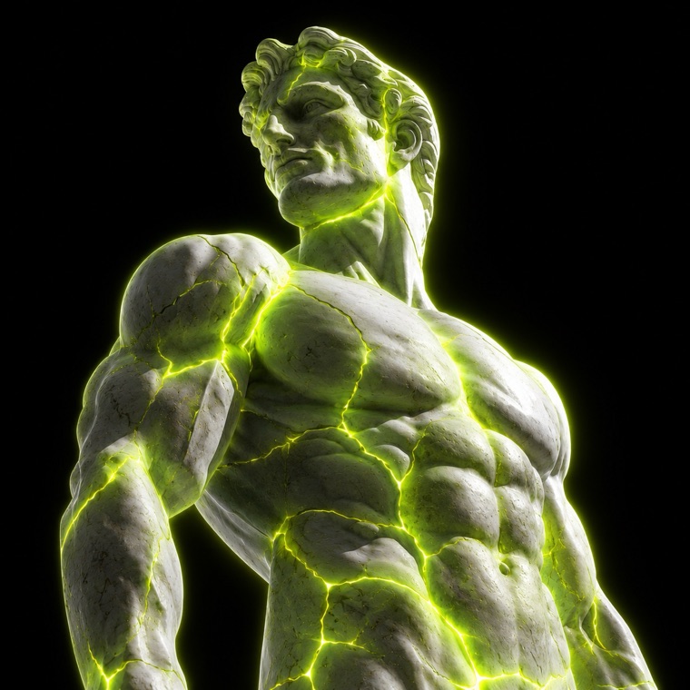 EGON Ego rank, marble cracked with glowing lime veins