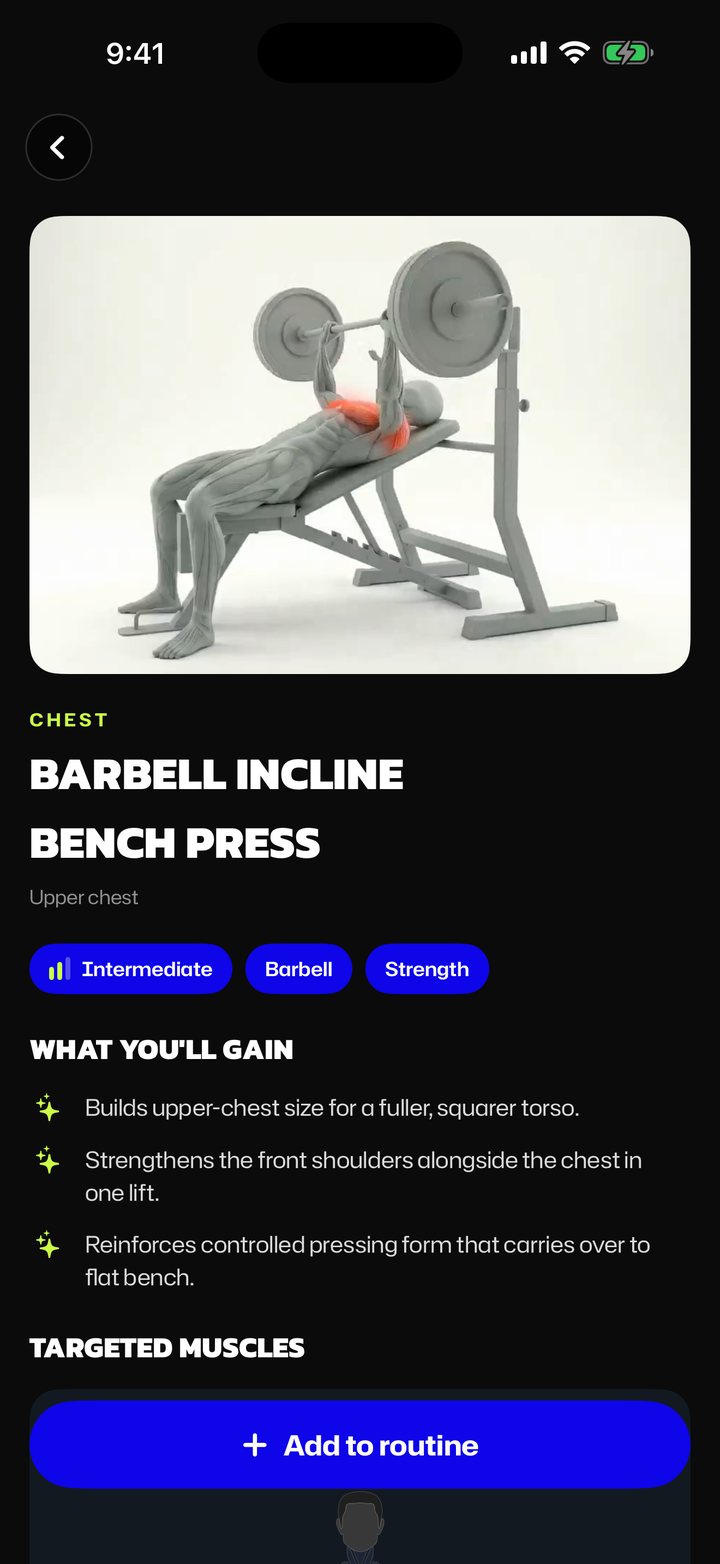 EGON, exercise detail with its 3D demonstration, instructions and muscles worked