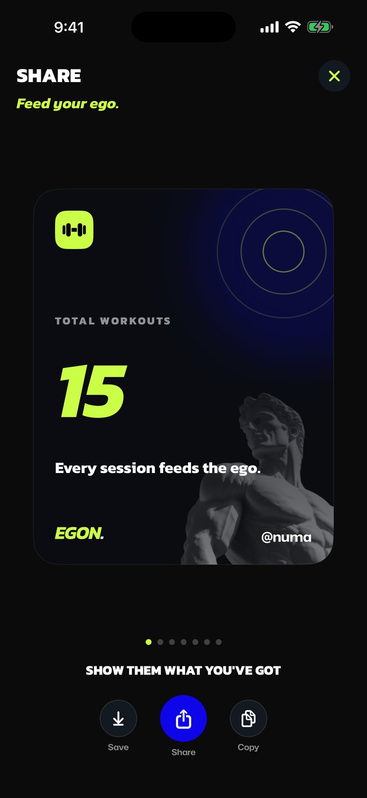 EGON, share card, total workouts